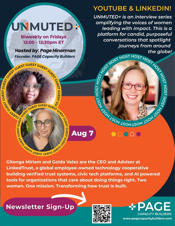 UNMUTED+ flyer, August 7: Gitonga Miriam and Golda Velez of LinkedTrust